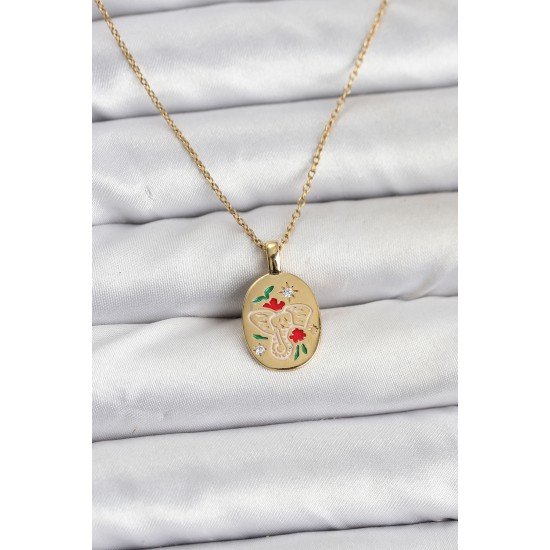 316L Çelik Zincir Gold Renk Fil Figürlü Kadın Kolye