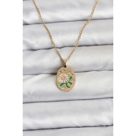 316L Çelik Zincir Papatya Figürlü Kadın Kolye 316L Çelik Zincir Papatya Figürlü Kadın Kolye