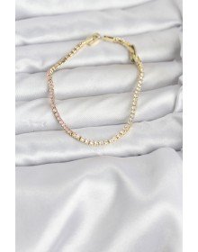 Pembe ve Beyaz Zirkon Taşlı Gold Renk Su Yolu Kadın Bileklik