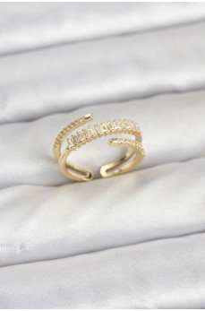 Pirinç Gold Renk Sıralı Baget Zirkon Taşlı Kadın Yüzük