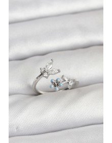 Pirinç Gümüş Renk Kelebek Model Kadın Yüzük