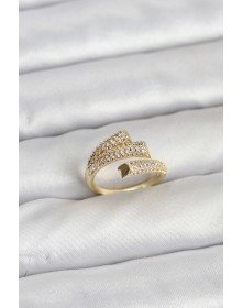 Gold Renk Zirkon Taşlı Pirinç Kadın Yüzük