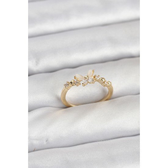 Kelebek Model Gold Renk Pirinç Kadın Yüzük