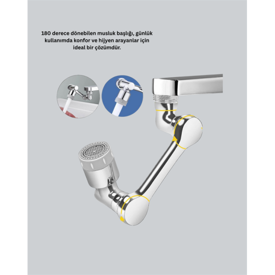 180° Dönebilen Robotik Kollu Musluk Başlığı – 2 Modlu Su Akışı ve Kolay Montaj