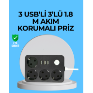 3 USB Çıkışlı 4’lü Akıllı Priz 2500W 2 Metre Kablo