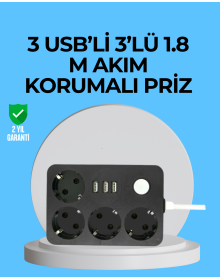 3 USB Çıkışlı 4’lü Akıllı Priz 2500W 2 Metre Kablo