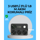 3 USB Çıkışlı 4’lü Akıllı Priz 2500W 2 Metre Kablo