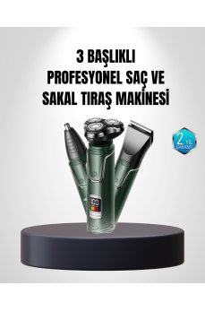 3D Akıllı Kesim Teknolojili Şarjlı Tıraş Seti – 3 Başlıklı, Paslanmaz Çelik Bıçaklı