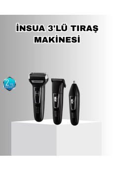 İnsua Erkek Bakım Seti – 3 Başlıklı Şarjlı Tıraş Makinesi, 60 Dakika Kablosuz Kullanım