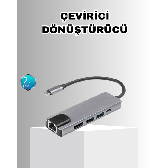 Alüminyum Kasalı MacBook USB-C Hub – 4K HDMI, USB 3.0, SD/TF Kart Girişi, PD Şarj Desteği