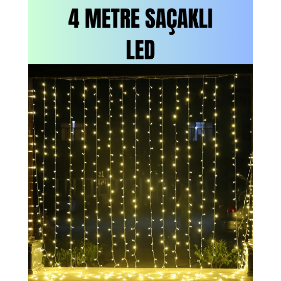 4 Metre Yılbaşı Şelale Led Perde Işık Ev Bahçe Dekor