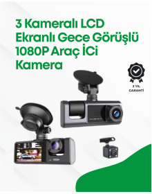 2.0” LCD Ekranlı, Döngüsel Kayıt Özellikli Üç Kameralı Oto Kamera