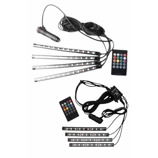 12'Lİ Şerit Led Işık RGB Sese ve Müziğe Duyarlı Araç İçi Ayak Altı