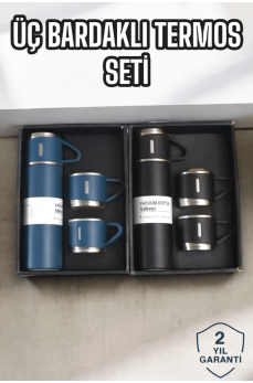 Şık ve Dayanıklı 3 Bardaklı Termos Seti Uzun Süre Isı Koruma Özellikli