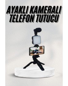Telefon Tutucu Led Işıklı Kumandalı Mikrofon Telefon Vlog Video Kayıt