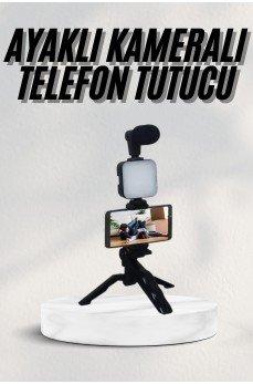 Telefon Tutucu Led Işıklı Kumandalı Mikrofon Telefon Vlog Video Kayıt