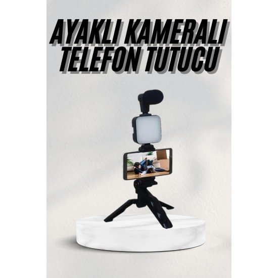Telefon Tutucu Led Işıklı Kumandalı Mikrofon Telefon Vlog Video Kayıt