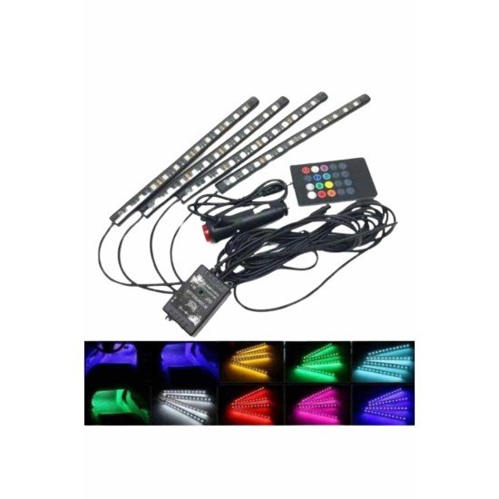 Araç İçi Ayak Altı 12'li Şerit Led Işık Uzaktan Kumandalı RGB Işıklı Ses ve Müziğe Duyarlı Araç İçi Ayak Altı 12'li Şerit Led Işık Uzaktan Kumandalı RGB Işıklı Ses ve Müziğe Duyarlı