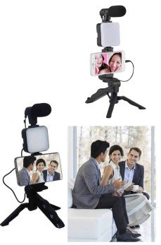 Telefon Tutucu Led Işıklı Kumandalı Mikrofon Telefon Vlog Video Kayıt Telefon Tutucu Led Işıklı Kumandalı Mikrofon Telefon Vlog Video Kayıt
