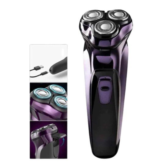 3 Bıçaklı Döner Başlıklı Sakal Sıfır Alma Tıraş Makinesi Profesyonel Paslanmaz Çelik