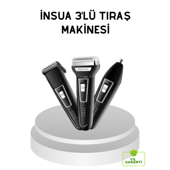 İnsua 3 Başlıklı Profesyonel Tıraş Makinesi – Sıfır Kesim, Hassas Başlık, Güçlü Motor İnsua 3 Başlıklı Profesyonel Tıraş Makinesi – Sıfır Kesim, Hassas Başlık, Güçlü Motor