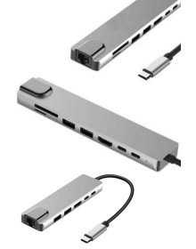 8 Portlu Macbook Çevirici Type C Hub  SD TF USB Çoğaltıcı Ethernet