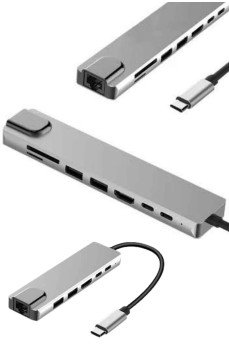 8 Portlu Macbook Çevirici Type C Hub  SD TF USB Çoğaltıcı Ethernet