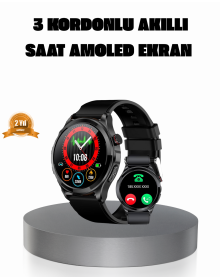 AMOLED Ekranlı Smartwatch – 3 Kordonlu, Kalp Atış & Uyku Takipli Akıllı Saat