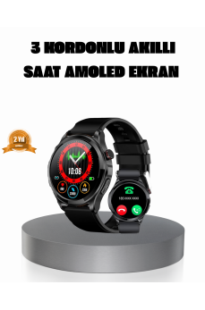 AMOLED Ekranlı Smartwatch – 3 Kordonlu, Kalp Atış & Uyku Takipli Akıllı Saat