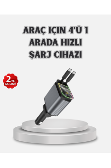 Araç Şarj Cihazı 4 Portlu 66W Hızlı Şarjlı LED Işıklı ve 180° Dönebilir