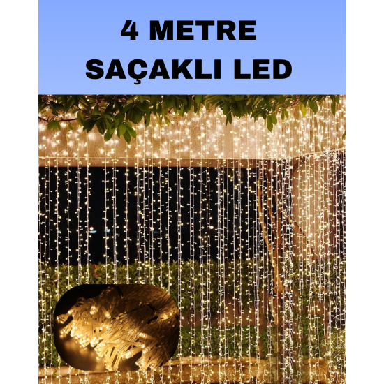 4 Metre Icicle Şelale Led Perde Işık Sarı Aydınlatma