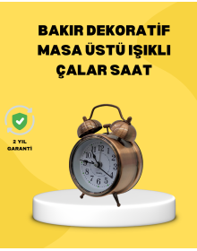 Dekoratif Bronz Renk Metal Alarmlı Masa Üstü Saat Klasik Tasarım