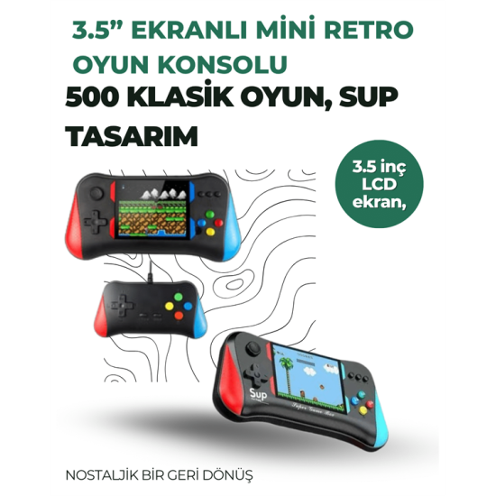 3.5 İnç Ekranlı Klasik Oyun Konsolu – 500 Dahili Oyun
