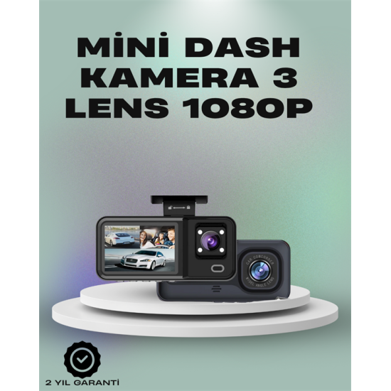 3 Kanallı Araç Kamerası – Full HD 1080P Kayıt, 2” Ekran, Park Gözetimi Desteği