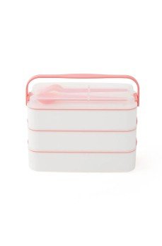 3 Katlı Kulplu Beslenme Kabı  Diyet Sefer Tası Saklama Kabı Çatal Kaşıklı