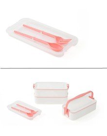 3 Katlı Kulplu Beslenme Kabı  Diyet Sefer Tası Saklama Kabı Çatal Kaşıklı