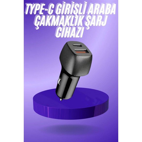 38W USB Type-C Girişli Oto Çakmaklık Araç İçi Hızlı Şarj Çakmaklık Şarj Aleti