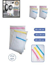 3'lü Çamaşır Yıkama Filesi Set Renkli Fermuarlı Pratik Çamaşır Yıkama Filesi Seti 3 Boy