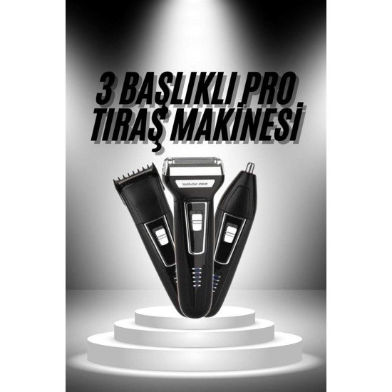 3'lü Set Saç Sakal Kesme Traş Makinesi Burun Kılı Alma Tıraş Makinesi