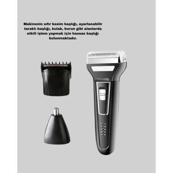 İnsua 3’lü Tıraş Makinesi – 3 Farklı Kesim Başlığı, Güçlü Motor, 60 Dakika Kullanım
