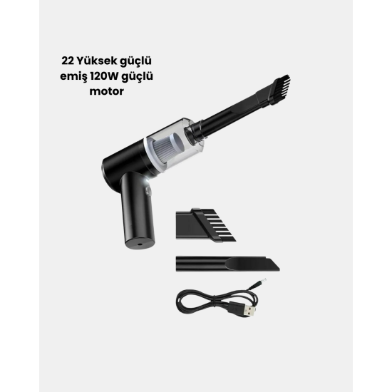 Mini Şarjlı Araç Süpürgesi – 120W Güçlü Motor, 5500PA Vakum Emiş, Yıkanabilir Filtre Mini Şarjlı Araç Süpürgesi – 120W Güçlü Motor, 5500PA Vakum Emiş, Yıkanabilir Filtre