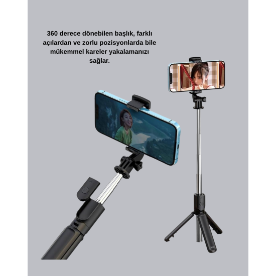 Bluetooth Selfie Çubuğu – Kablosuz, Hafif ve Yüksek Çözünürlüklü Çekim İçin