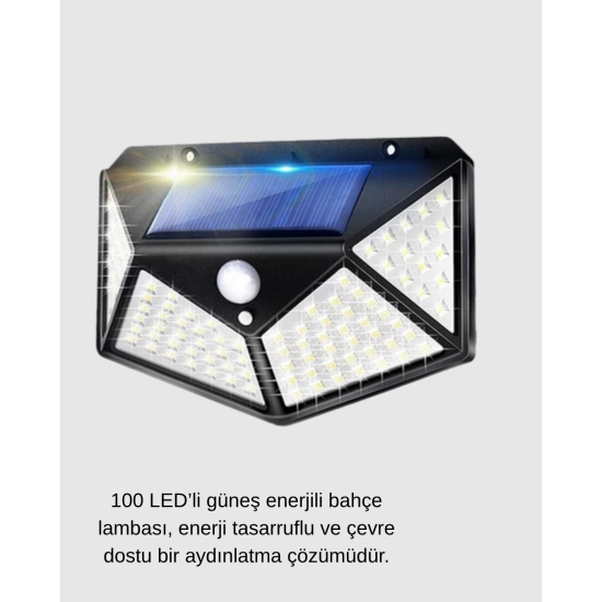 100 LED Güneş Enerjili Bahçe Lambası – PIR Sensörlü, IP65 Su Geçirmez Dış Mekan Aydınlatma 100 LED Güneş Enerjili Bahçe Lambası – PIR Sensörlü, IP65 Su Geçirmez Dış Mekan Aydınlatma