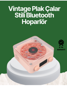 Vintage Tarz Bluetooth Hoparlör – Gece Işığı ve Zaman Göstergeli