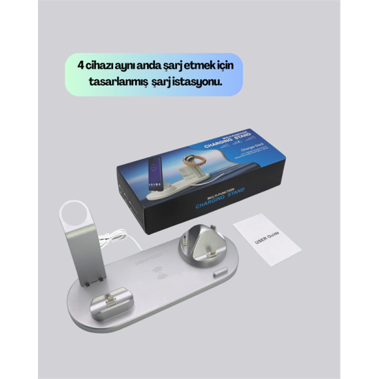 4 Cihazı Aynı Anda Şarj Edebilen Kablosuz Şarj İstasyonu – Çok Yönlü ve Pratik Tasarım