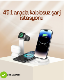 4 Cihazı Aynı Anda Şarj Edebilen Kablosuz Şarj İstasyonu – Çok Yönlü ve Pratik Tasarım