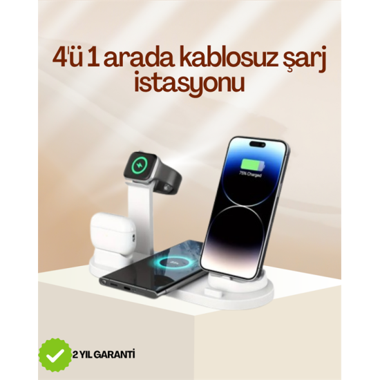 4 Cihazı Aynı Anda Şarj Edebilen Kablosuz Şarj İstasyonu – Çok Yönlü ve Pratik Tasarım