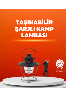 4 Fonksiyonlu Dekoratif Kamp Lambası – Tungsten Ampul, USB Çıkışlı