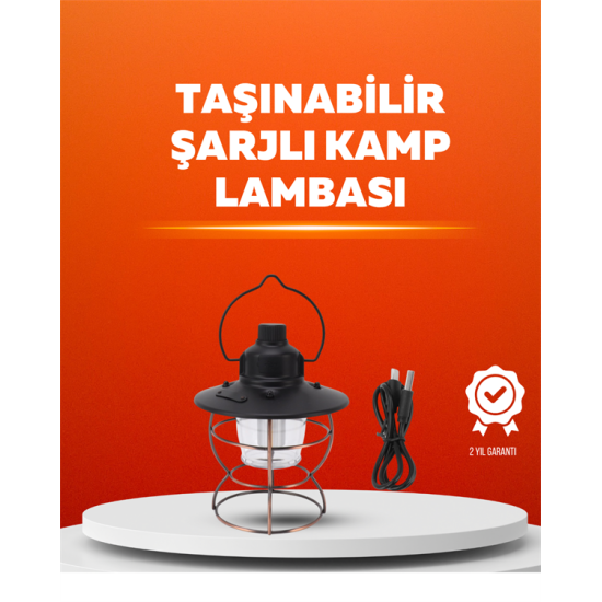 4 Fonksiyonlu Dekoratif Kamp Lambası – Tungsten Ampul, USB Çıkışlı