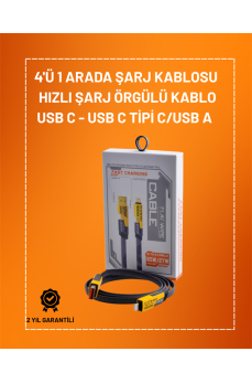 4'ü 1 Arada USB Hızlı Şarj ve Veri Kablosu – 65W Güç, Çoklu Bağlantı, 1.2m